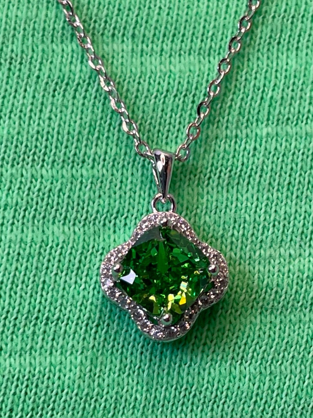 Sterling Silver Emerald Green Halo Pendant Necklace